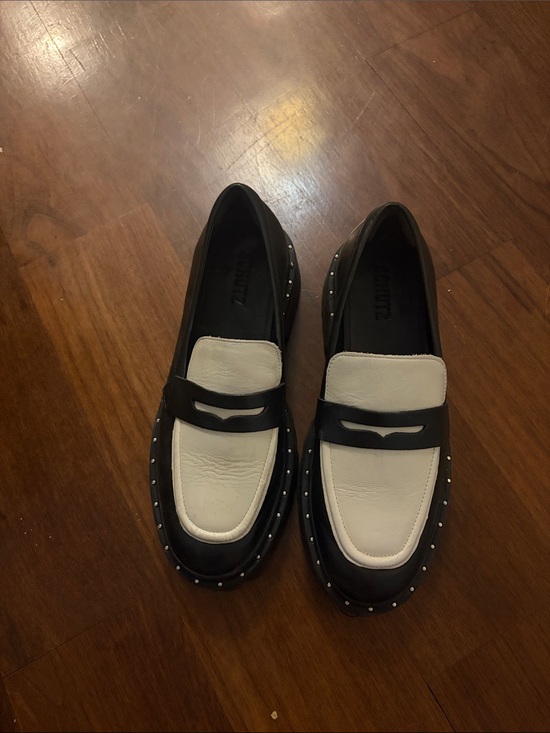 SCHUTZ Shoes - SCHUTZ Black and White Studded Leather Loafers